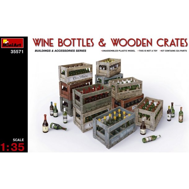 Vinflasker og tr&aelig;kasser, skala 1/35