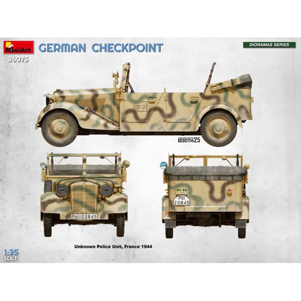 German Checkpoint. 3T Cargo Truck 3,6-36S &amp; Kfz.1 Type 170VK w/ Feldgendarmerie. BIG SET
