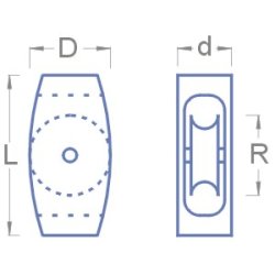 Blok enkelt, tr/messing. 9 x 5 mm. 10 stk.
