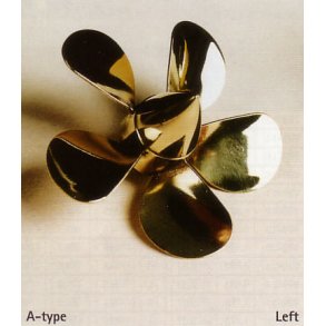 5-bladet skibsskrue, messing, �85 mm venstre M5