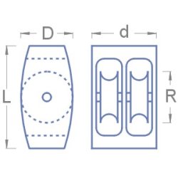 Blok dobbelt, tr/messing. 9 x 5 mm. 10 stk.