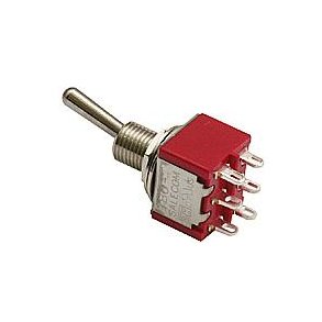 Vippekontakt, 2 poler, ON-ON, 6,5 mm