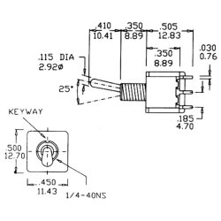 Vippekontakt, 2 poler, ON-ON, 6,5 mm
