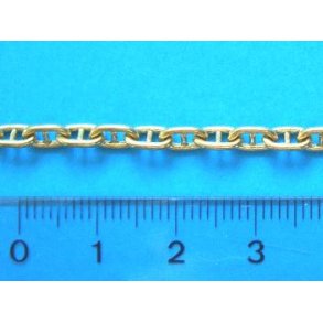 Ankerkæde, messing, 6,5 x 3,8 mm x Ø1,0 mm. 50cm.