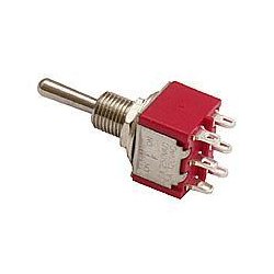 Vippekontakt, 2 poler, ON-OFF-ON, 6,5 mm