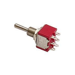 Vippekontakt, 2 poler, ON-OFF-ON, 6,5 mm