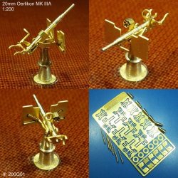 Oerlikon MK IIIA 20 mm kanon, skala 1/200. 6 stk.