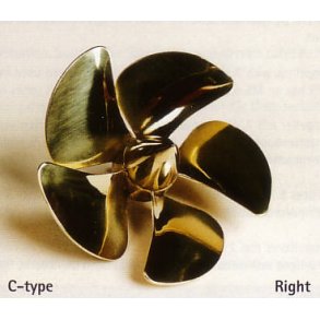 5-bladet skibsskrue, messing, 70 mm venstre M5