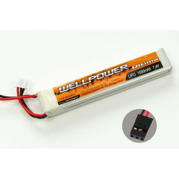 WELLPOWER Lipo Akku 1000 mAh / 7,4V Volt 2S &acute;Slim&acute; 20/40C