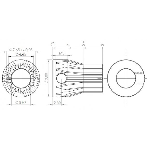 Tandhjul m0,5 7,5 mm 13 tnder boring 5 mm