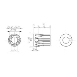 Tandhjul m0,5 8,5 mm 15 tnder boring 5 mm