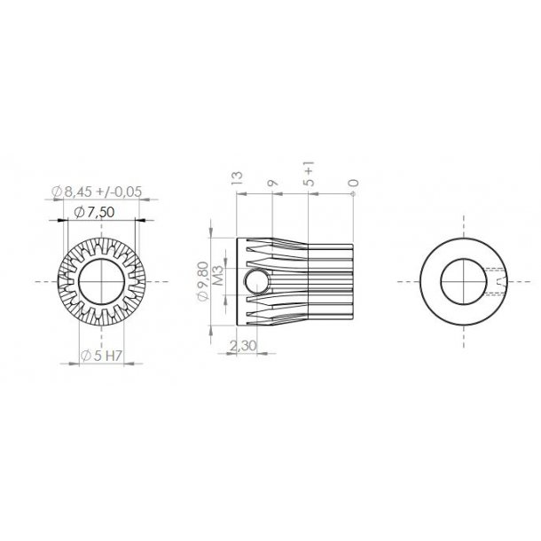 Tandhjul m0,5 8,5 mm 15 tnder boring 5 mm