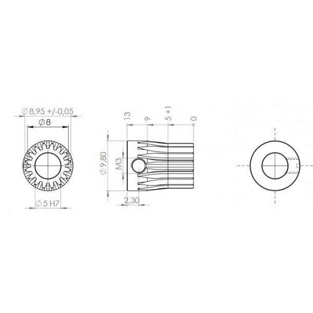 Tandhjul m0,5 9 mm 16 tnder boring 5 mm
