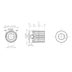 Tandhjul m0,5 9,5 mm 17 tnder boring 5 mm