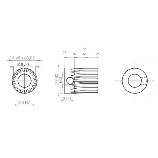 Tandhjul m0,5 9,5 mm 17 tnder boring 5 mm