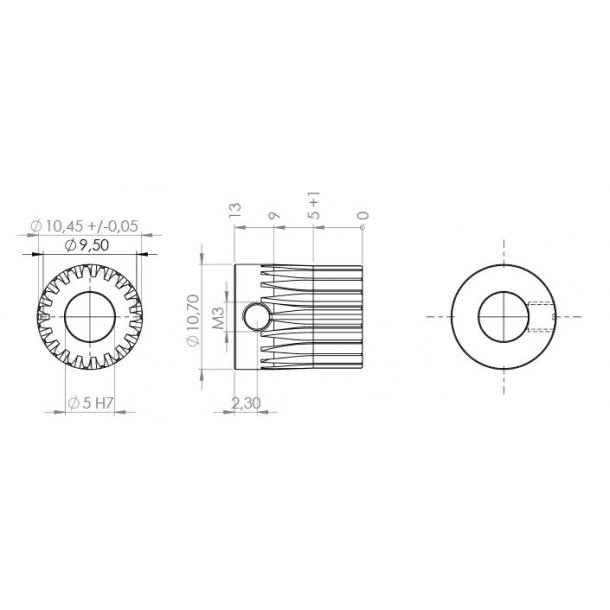 Tandhjul m0,5 10,5 mm 19 tnder boring 5 mm