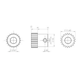Tandhjul m0,5 11,5 mm 21 tnder boring 5 mm
