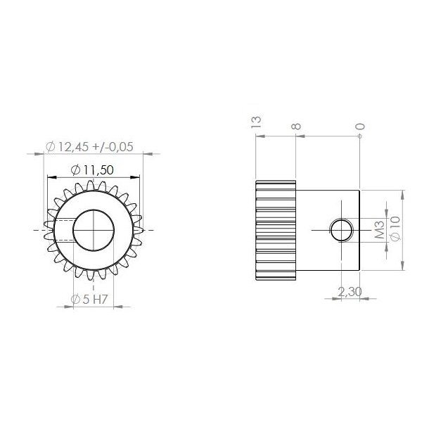 Tandhjul m0,5 12,5 mm 23 tnder boring 5 mm
