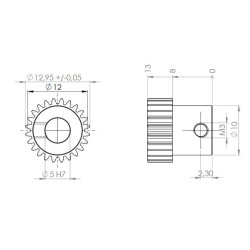 Tandhjul m0,5 13 mm 24 tnder boring 5 mm