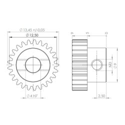 Tandhjul m0,5 13,5 mm 25 tnder boring 4 mm