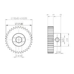 Tandhjul m0,5 18,,5 mm 35 tnder boring 4 mm