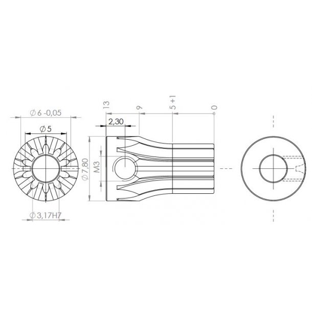 Tandhjul m0,5 6 mm 10 tnder boring 3,2 mm