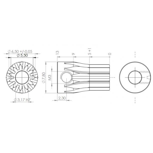 Tandhjul m0,5 6,5 mm 11 tnder boring 3,2 mm