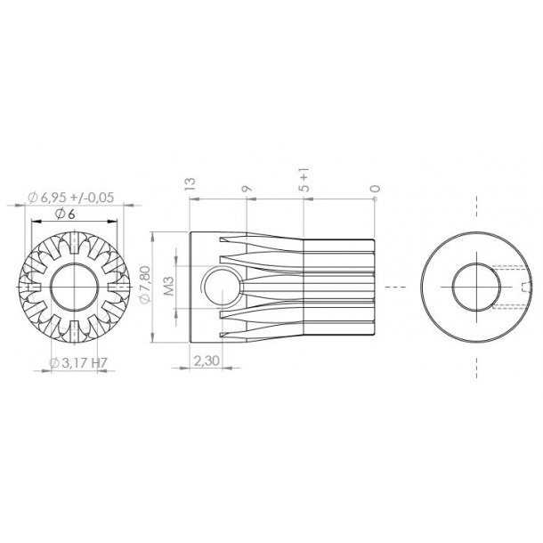 Tandhjul m0,5 7 mm 12 tnder boring 3,2 mm
