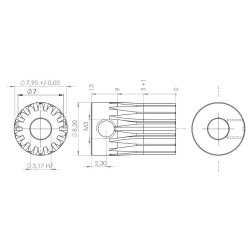 Tandhjul m0,5 8 mm 14 tnder boring 3,2 mm