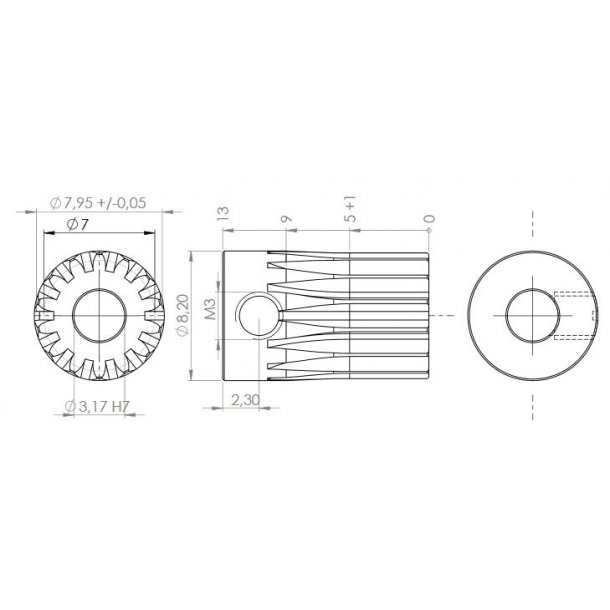 Tandhjul m0,5 8 mm 14 tnder boring 3,2 mm