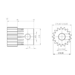 Tandhjul m0,5 9,5 mm 17 tnder boring 3,2 mm