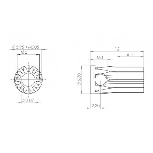 Tandhjul m0,5 6 mm 10 tnder boring 3 mm