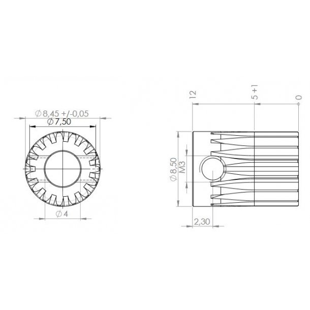 Tandhjul m0,5 8,5 mm 15 tnder boring 4 mm