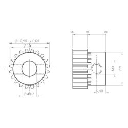 Tandhjul m0,5 11 mm 20 tnder boring 4 mm