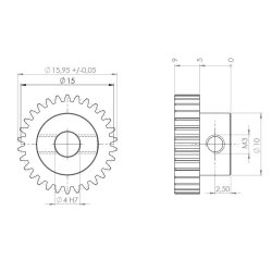 Tandhjul m0,5 16 mm 30 tnder boring 4 mm