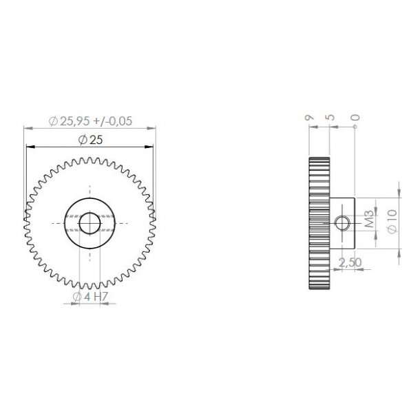 Tandhjul m0,5 26 mm 50 tnder boring 4 mm