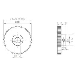 Tandhjul m0,5 31 mm 60 tnder boring 6 mm