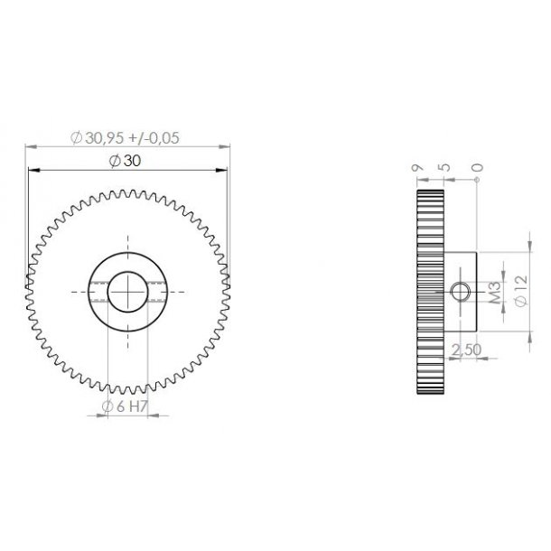 Tandhjul m0,5 31 mm 60 tnder boring 6 mm