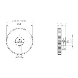 Tandhjul m0,5 31 mm 60 tnder boring 4 mm