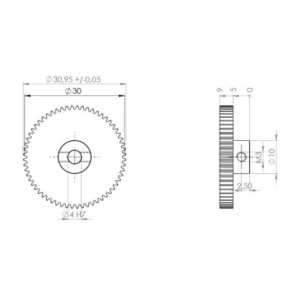 Tandhjul m0,5 31 mm 60 tnder boring 4 mm