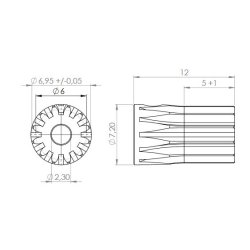 Tandhjul m0,5 7 mm 12 tnder boring 2,3 mm