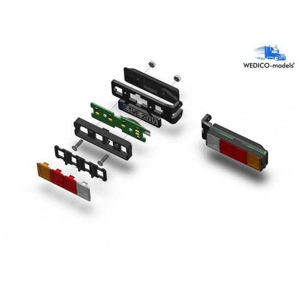 4-kammer baglygter med LED og nummerplade