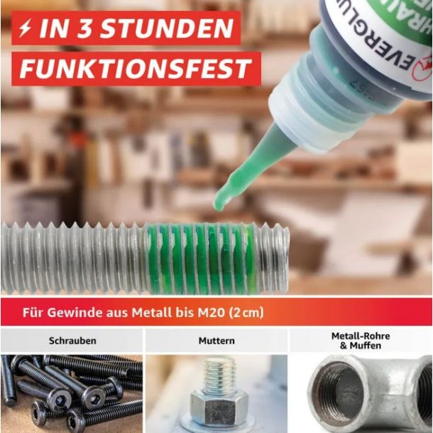 Lse-gel til skruer og mtrikker - hj styrke, 22 gram